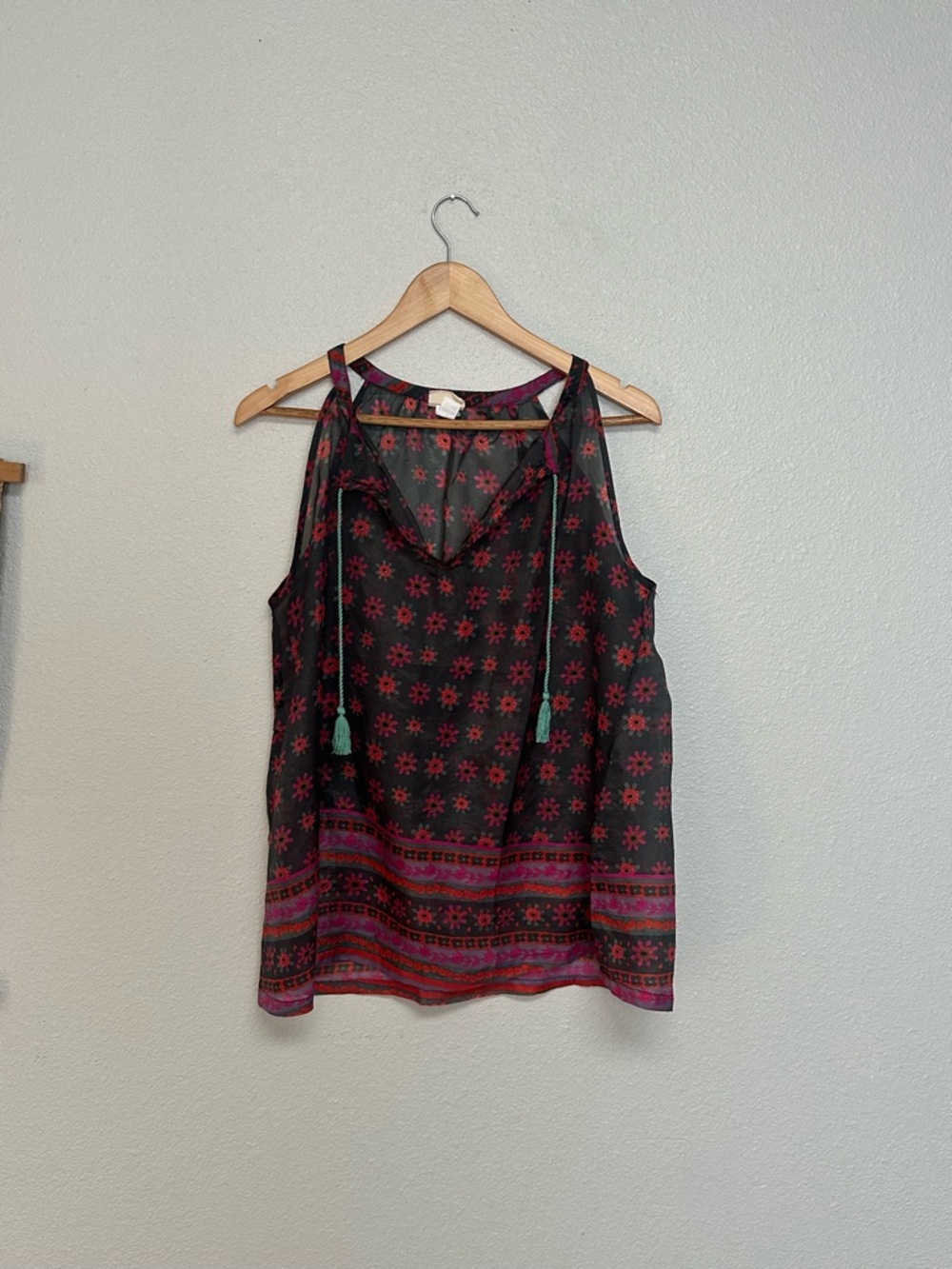 Natural life Boho Floral Sleeveless sheer Tank Top oversized medium flowy